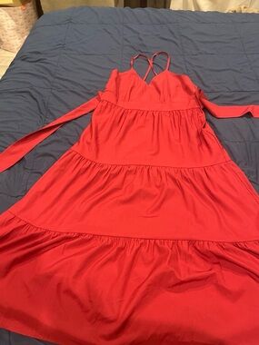 Red Tiered Maxi Dress with Strappy Back - Unbranded